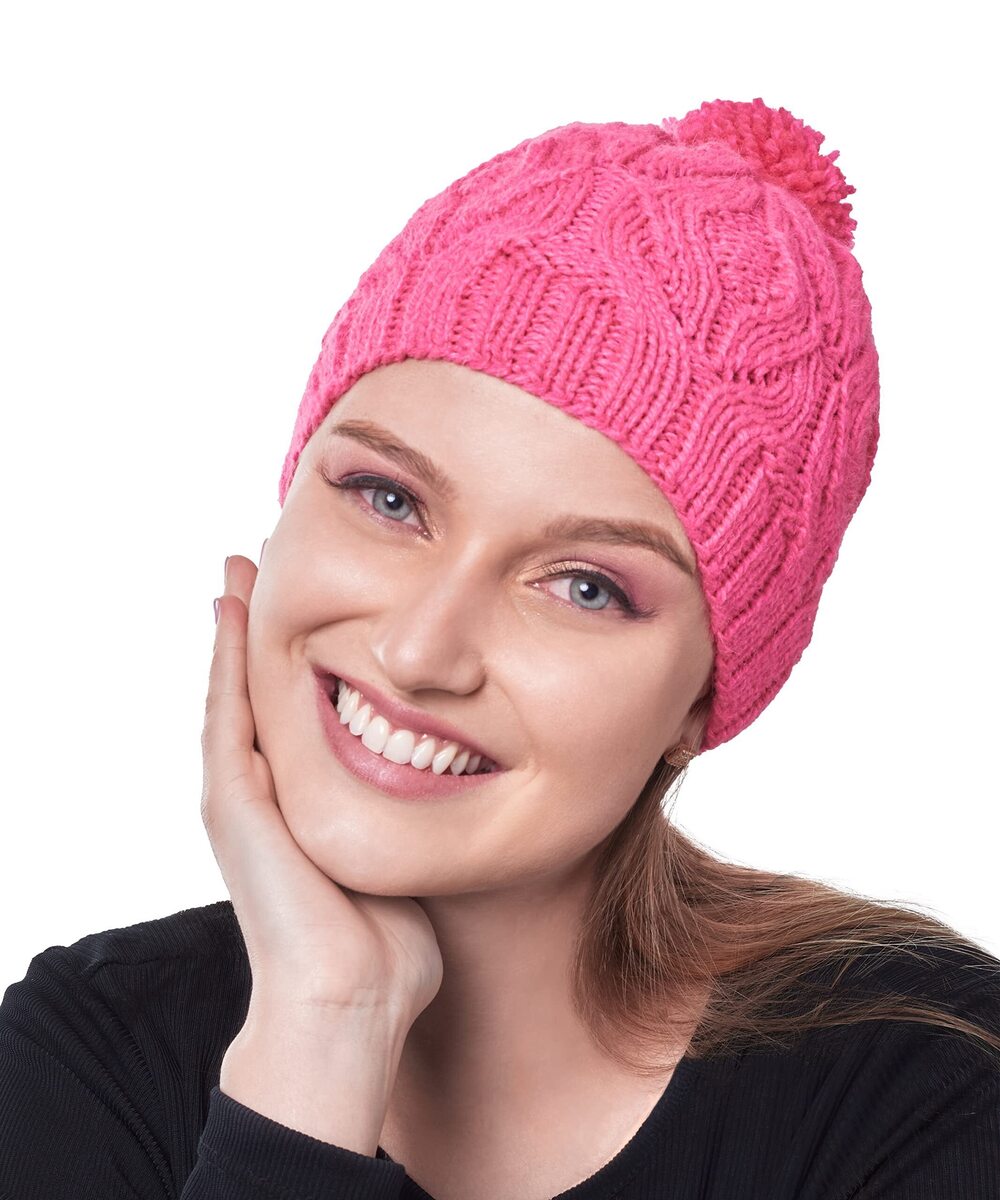 5825 Hand Knitted Alpaca Beanie Hat with Pom Pom - Winter Beanie